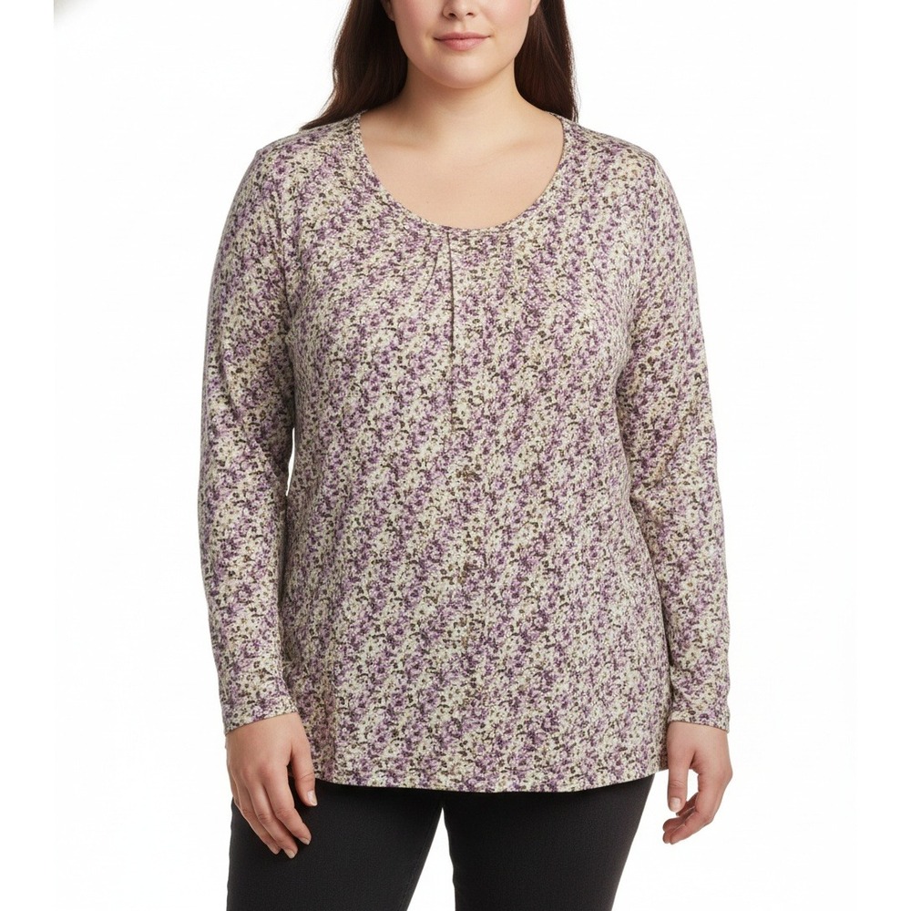 Natural Reflections Shirt Womens 3X Purple‎ Green Floral Button Front